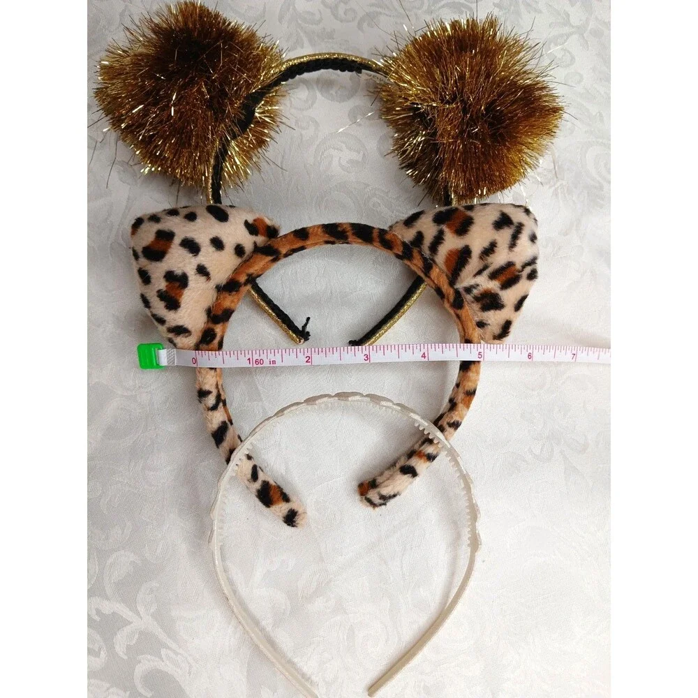 Girls Headband Lot  of 3: Gold LOL Surprise, Animal Print Cat Ears, Hearts